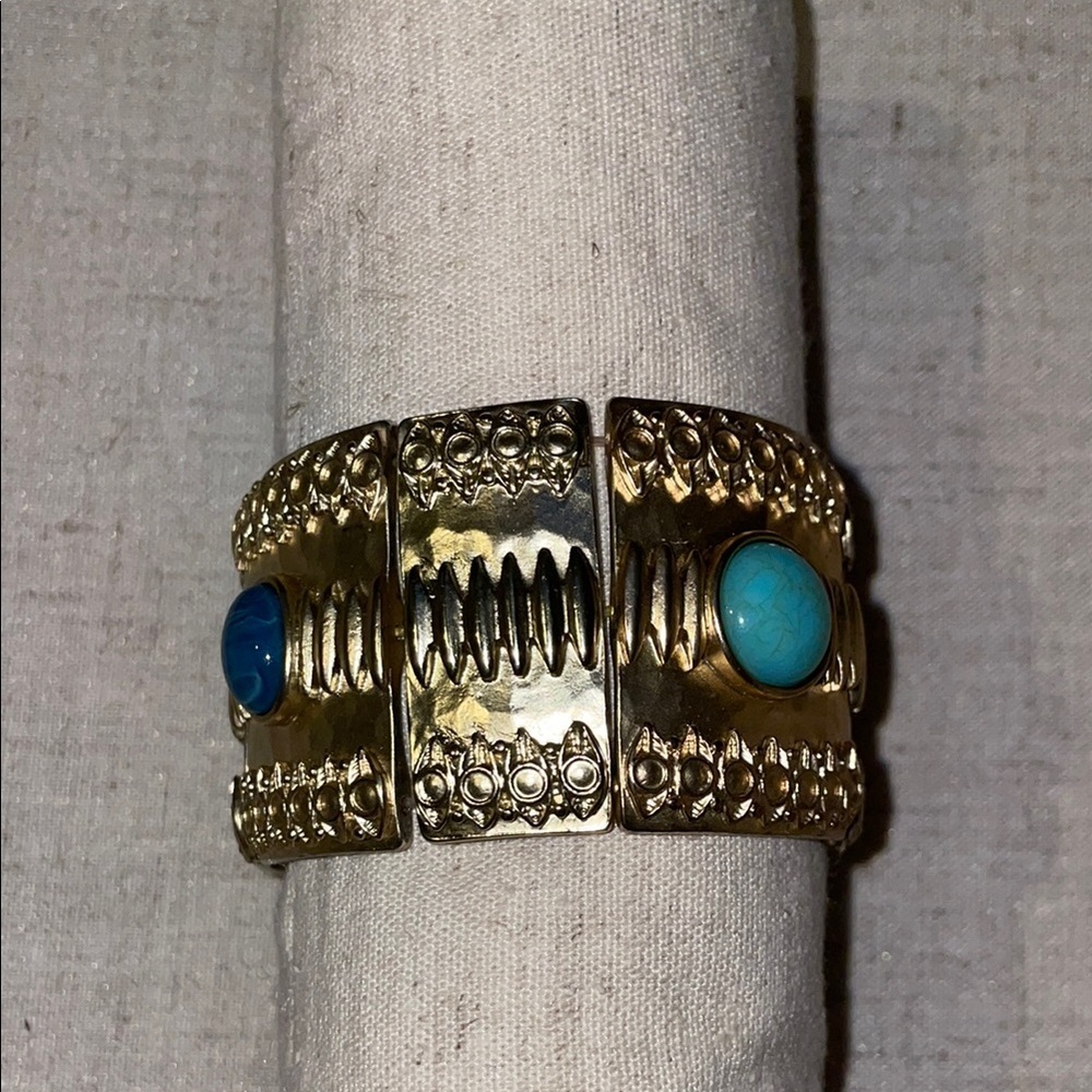 Gold and Blue Intricate Bracelet with Ornate Design